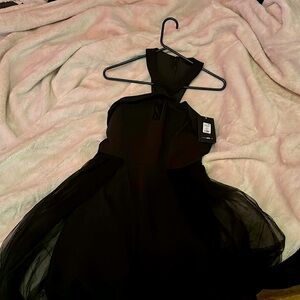 Black jumpsuit with tulle train